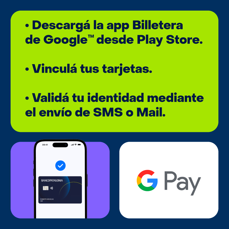 Descargá la app Billetera de Google desde Play Store. Vinculá tus tarjetas. Validá tu identidad mediante el envío de SMS o Mail